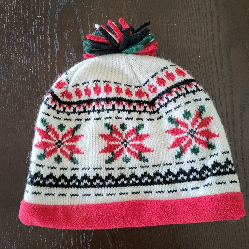 Nordic Snowflake Womens Beanie Hat  Pom Pom One Size Multicolor
